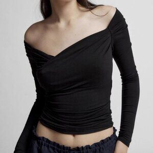 Base shirt basic sexy style slim fit big shoulder pull pleats